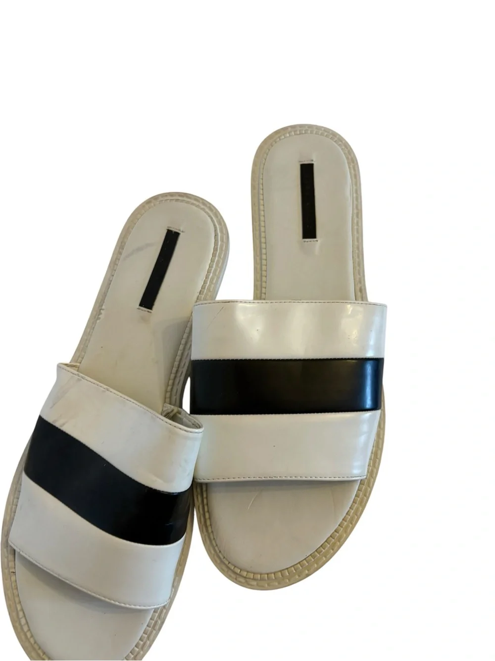 Zara White and Black Two-Stripe Slide Sandals - Women - Picture 4 of 5